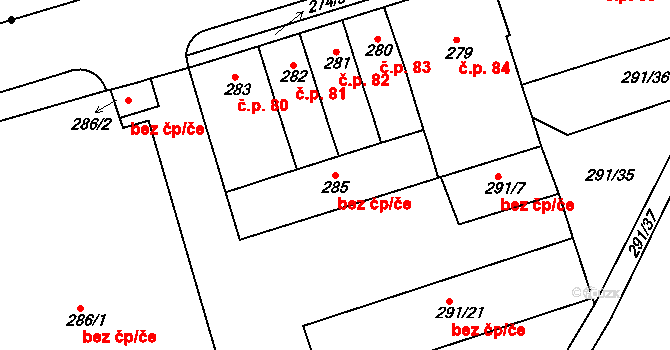 Teplice 39160238 na parcele st. 285 v KÚ Sobědruhy, Katastrální mapa