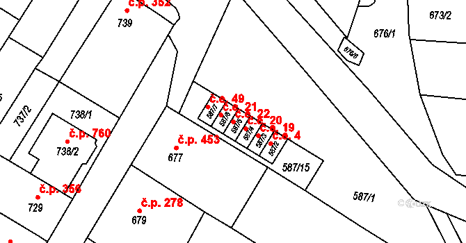 Drnovice 22 na parcele st. 587/5 v KÚ Drnovice u Vyškova, Katastrální mapa