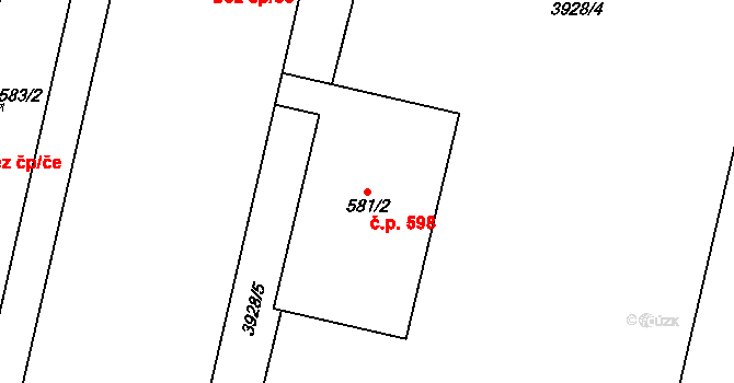 Lenešice 598 na parcele st. 581/2 v KÚ Lenešice, Katastrální mapa