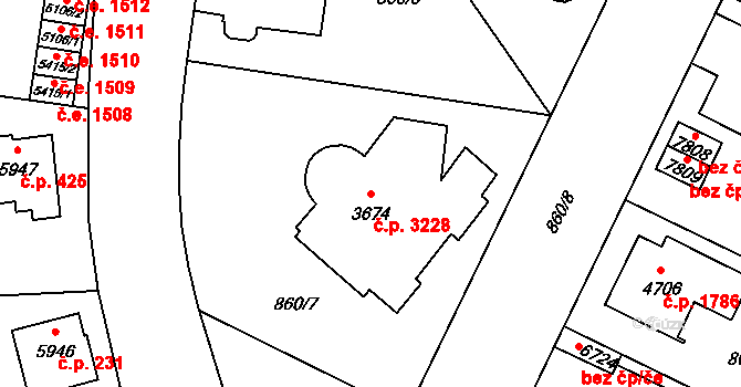 Zlín 3228 na parcele st. 3674 v KÚ Zlín, Katastrální mapa