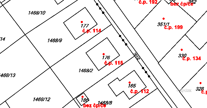 Vršovice 115 na parcele st. 176 v KÚ Vršovice u Opavy, Katastrální mapa