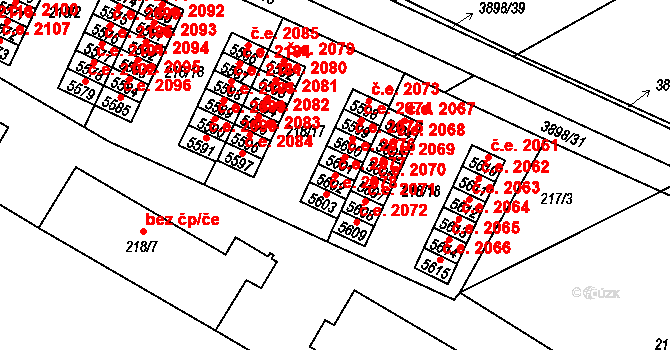 Řečkovice 2077, Brno na parcele st. 5602 v KÚ Řečkovice, Katastrální mapa