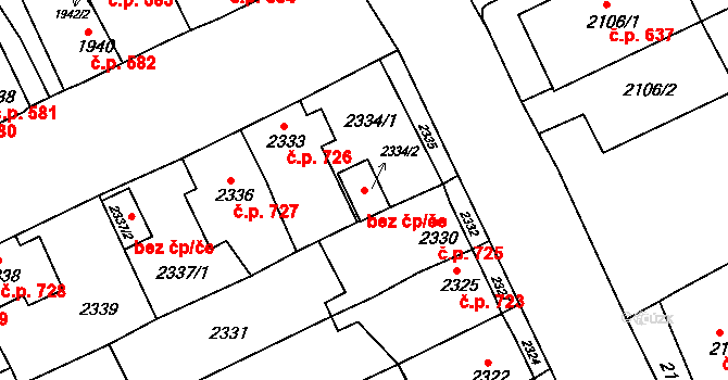 Krnov 45628238 na parcele st. 2334/2 v KÚ Krnov-Horní Předměstí, Katastrální mapa