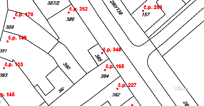 Přísnotice 348 na parcele st. 385 v KÚ Přísnotice, Katastrální mapa