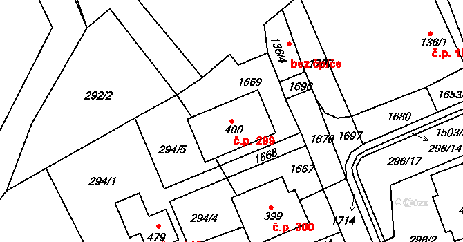 Rosice 299 na parcele st. 400 v KÚ Rosice u Chrasti, Katastrální mapa