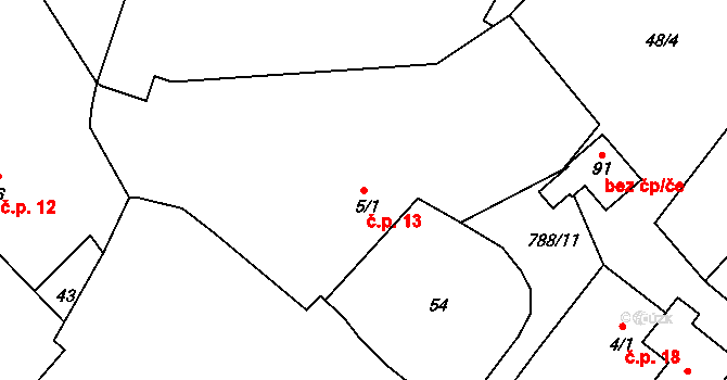 Liboměřice 13 na parcele st. 5/1 v KÚ Liboměřice, Katastrální mapa