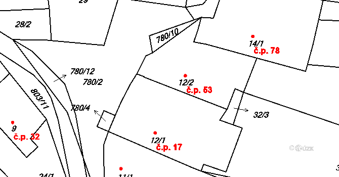 Kostelec nad Vltavou 53 na parcele st. 12/2 v KÚ Kostelec nad Vltavou, Katastrální mapa