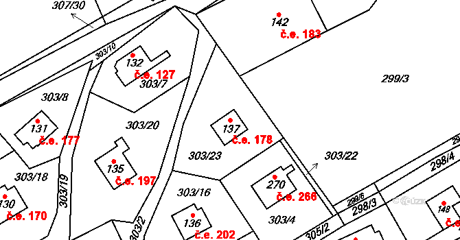 Bílichov 178 na parcele st. 137 v KÚ Bílichov, Katastrální mapa