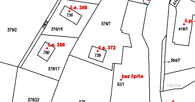 Třebenice 372, Štěchovice na parcele st. 739 v KÚ Štěchovice u Prahy, Katastrální mapa