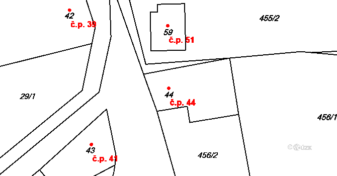Lomnička 44, Plasy na parcele st. 44 v KÚ Lomnička u Plas, Katastrální mapa