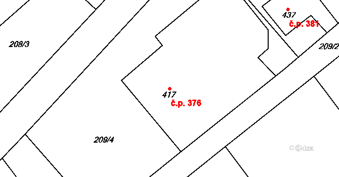Lipová 376 na parcele st. 417 v KÚ Lipová u Šluknova, Katastrální mapa