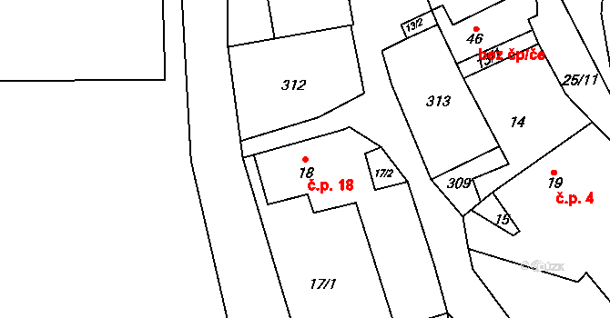 Čbán 18, Úněšov na parcele st. 18 v KÚ Čbán, Katastrální mapa