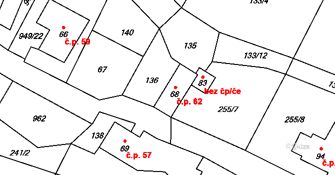 Nedvězí 62, Rohle na parcele st. 68 v KÚ Nedvězí u Zábřeha, Katastrální mapa