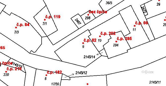 Stachy 82 na parcele st. 9 v KÚ Stachy, Katastrální mapa