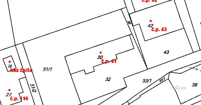 Jerlochovice 41, Fulnek na parcele st. 30 v KÚ Jerlochovice, Katastrální mapa
