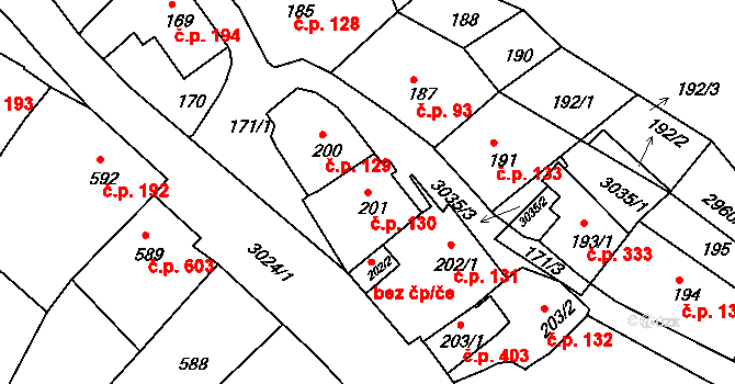 Štramberk 130 na parcele st. 201 v KÚ Štramberk, Katastrální mapa