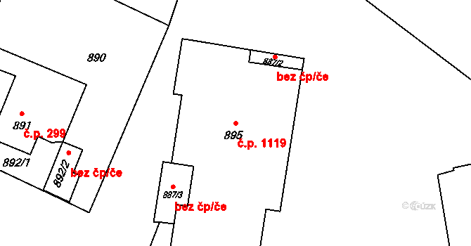 Kopřivnice 1119 na parcele st. 895 v KÚ Kopřivnice, Katastrální mapa