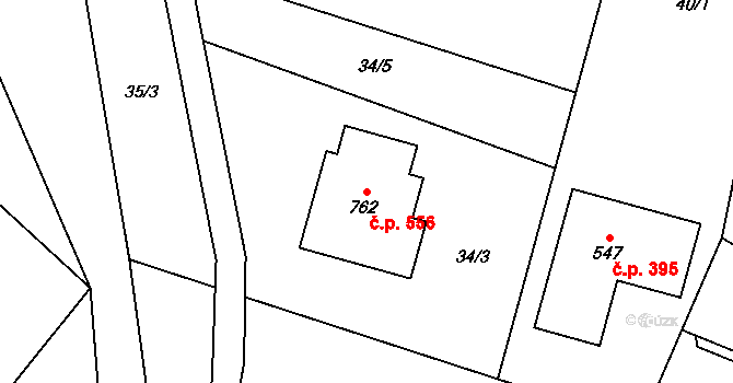 Nebory 556, Třinec na parcele st. 762 v KÚ Nebory, Katastrální mapa