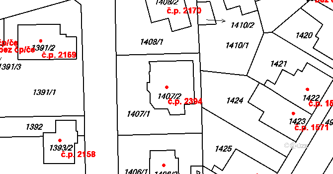 Louny 2394 na parcele st. 1407/2 v KÚ Louny, Katastrální mapa