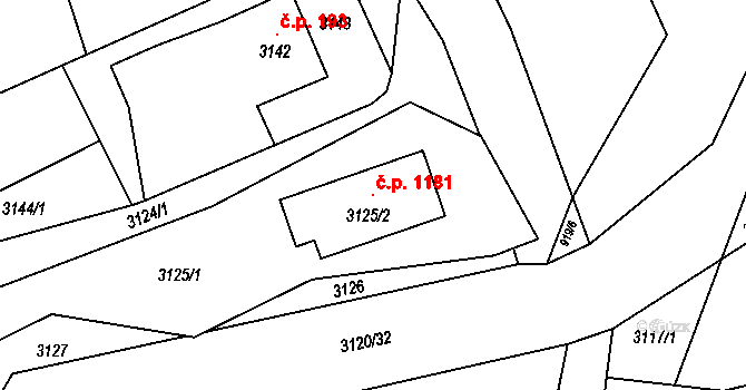 Jablunkov 1181 na parcele st. 3125/2 v KÚ Jablunkov, Katastrální mapa