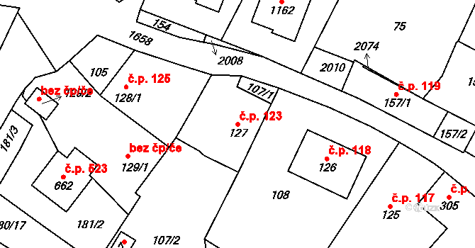 Přibyslav 123 na parcele st. 127 v KÚ Přibyslav, Katastrální mapa