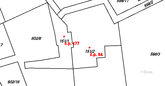 Olešnice 94, Červený Kostelec na parcele st. 151/2 v KÚ Olešnice u Červeného Kostelce, Katastrální mapa