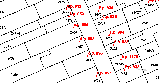 Holešov 955 na parcele st. 2467 v KÚ Holešov, Katastrální mapa