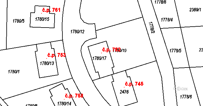 Volyně 782 na parcele st. 1780/17 v KÚ Volyně, Katastrální mapa