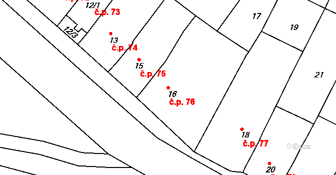 Oleksovice 76 na parcele st. 16 v KÚ Oleksovice, Katastrální mapa