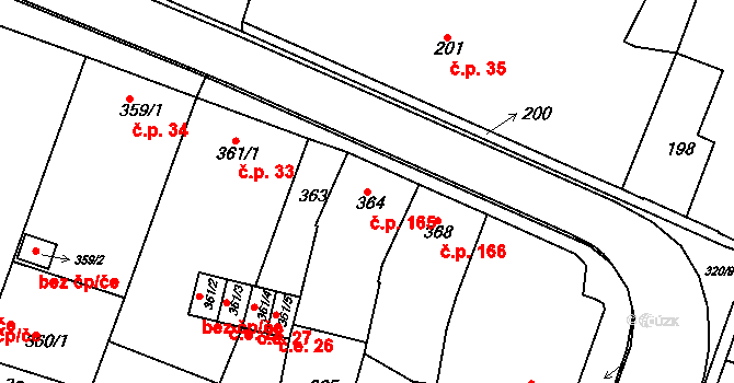 Moravský Krumlov 165 na parcele st. 364 v KÚ Moravský Krumlov, Katastrální mapa