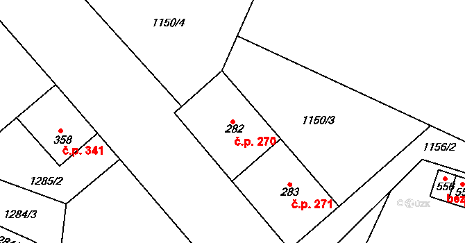Hazlov 270 na parcele st. 282 v KÚ Hazlov, Katastrální mapa