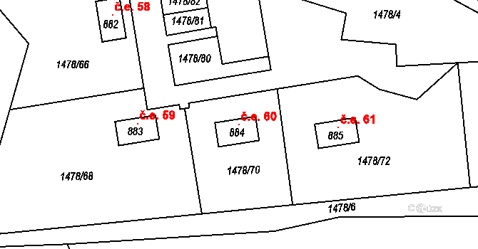 Svratouch 60 na parcele st. 884 v KÚ Svratouch, Katastrální mapa