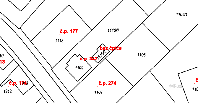 Zlín 120121239 na parcele st. 1110/2 v KÚ Štípa, Katastrální mapa