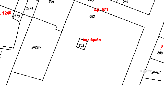 Pacov 121261239 na parcele st. 853 v KÚ Pacov, Katastrální mapa