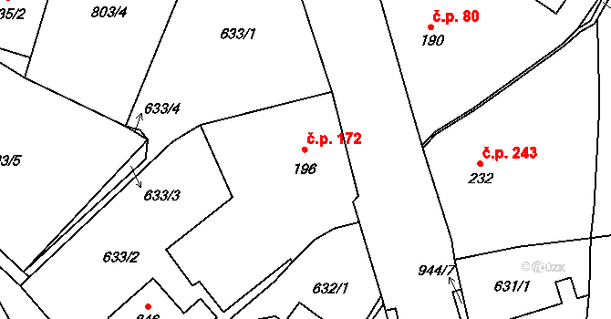 Kokonín 172, Jablonec nad Nisou na parcele st. 196 v KÚ Kokonín, Katastrální mapa