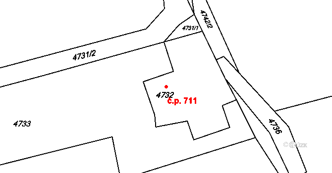 Bystřice 711 na parcele st. 4732 v KÚ Bystřice nad Olší, Katastrální mapa