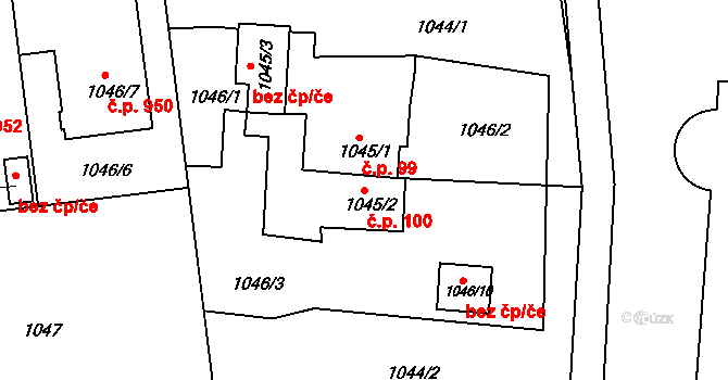 Lyžbice 100, Třinec na parcele st. 1045/2 v KÚ Lyžbice, Katastrální mapa