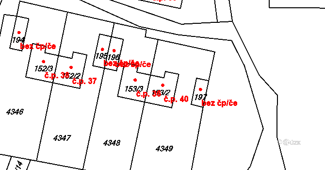 Suš 40, Bohdalovice na parcele st. 153/2 v KÚ Skubice, Katastrální mapa