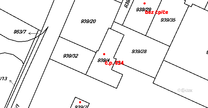 Arnultovice 824, Nový Bor na parcele st. 939/4 v KÚ Arnultovice u Nového Boru, Katastrální mapa