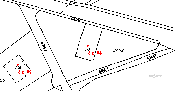 Borek 64 na parcele st. 92 v KÚ Borek, Katastrální mapa