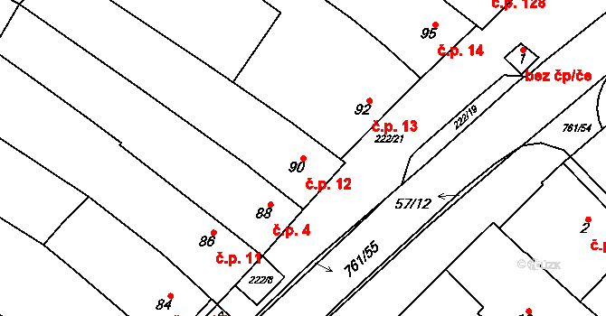 Zarazice 12, Veselí nad Moravou na parcele st. 90 v KÚ Zarazice, Katastrální mapa
