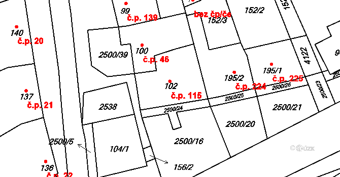 Chvalkovice na Hané 115, Ivanovice na Hané na parcele st. 102 v KÚ Chvalkovice na Hané, Katastrální mapa