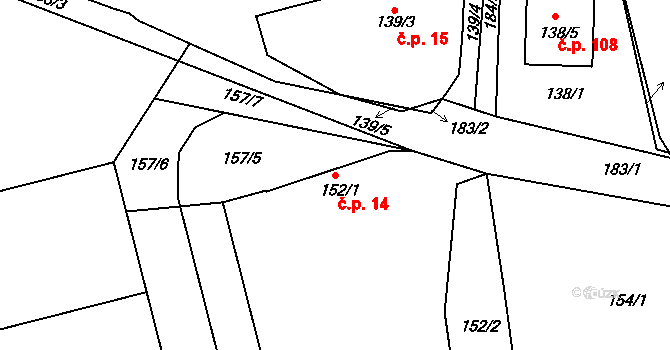 Lstiboř 14, Klučov na parcele st. 152/1 v KÚ Lstiboř, Katastrální mapa