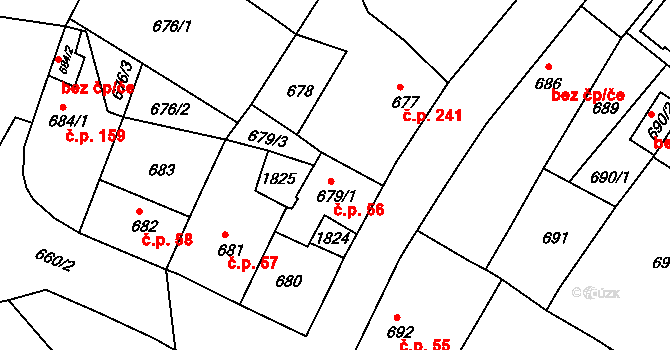 Hrádek nad Nisou 56 na parcele st. 679/1 v KÚ Hrádek nad Nisou, Katastrální mapa