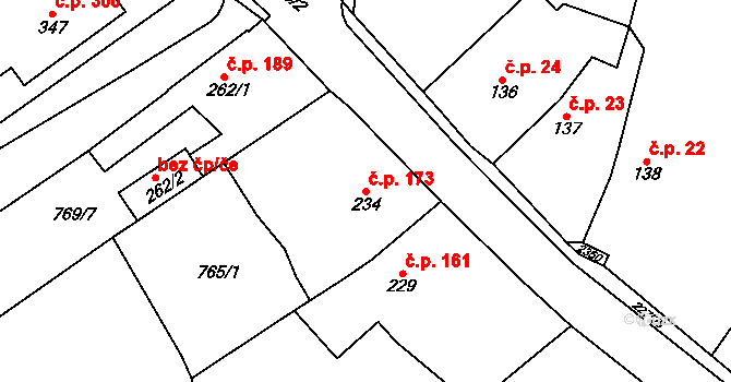 Kostomlaty pod Milešovkou 173 na parcele st. 234 v KÚ Kostomlaty pod Milešovkou, Katastrální mapa