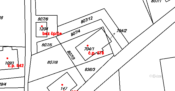 Horní Rokytnice 178, Rokytnice nad Jizerou na parcele st. 704/1 v KÚ Horní Rokytnice nad Jizerou, Katastrální mapa