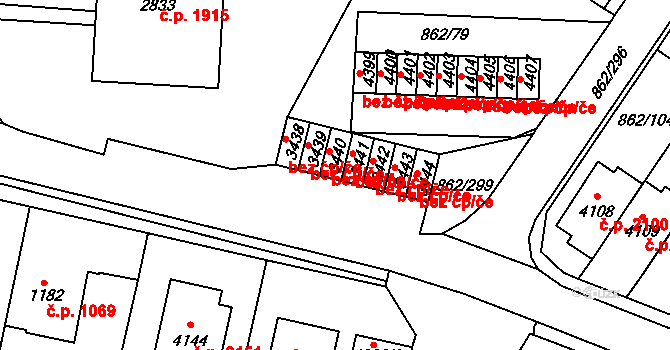 Blansko 1184,1492 na parcele st. 3440 v KÚ Blansko, Katastrální mapa