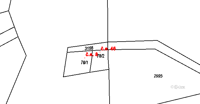 Damnov 46, Bor na parcele st. 78/2 v KÚ Damnov, Katastrální mapa