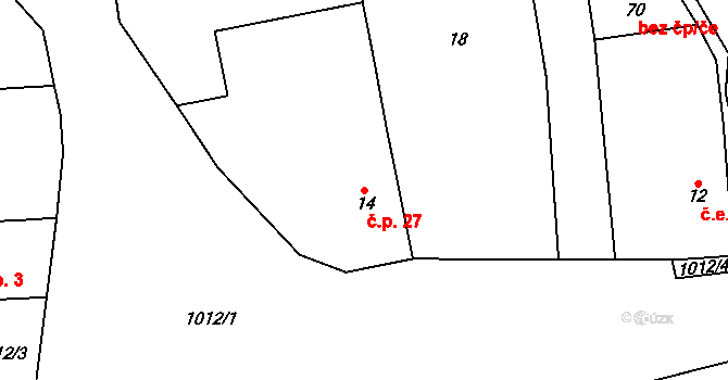 Olbramov 27 na parcele st. 14 v KÚ Olbramov, Katastrální mapa