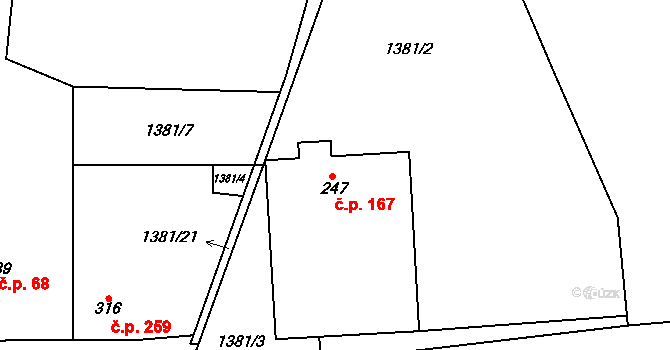 Podkozí 167, Chyňava na parcele st. 247 v KÚ Chyňava, Katastrální mapa